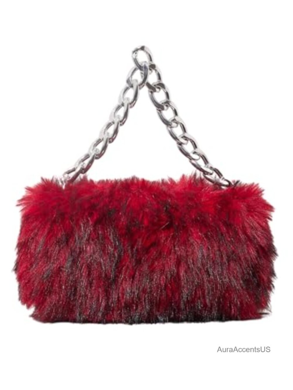 Furry Small Square Purse Fuzzy Chain Strap Zip Shoulder Handbag